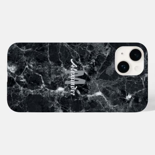 Naam zwart marmer textuur monogram Case-Mate iPhone case (Achterkant (horizontaal))