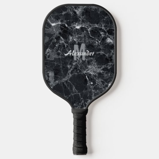 Naam zwart marmer textuur monogram pickleball paddle (Voorkant)