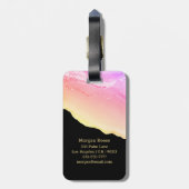 Naam & zwart monogram & gouddoos Roze & Gold Agate Bagagelabel (Achterkant verticaal)