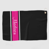 Naam zwart roze stripescript golfhanddoek (Horizontaal)