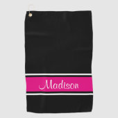 Naam zwart roze stripescript golfhanddoek (Voorkant)