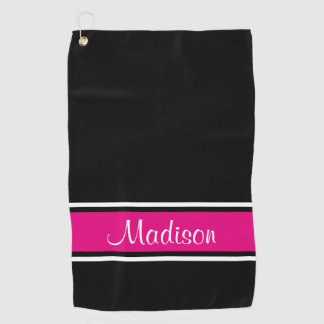 Naam zwart roze stripescript golfhanddoek