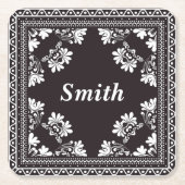 Naam zwart-wit Bandanna Kartonnen Onderzetters (Voorkant)