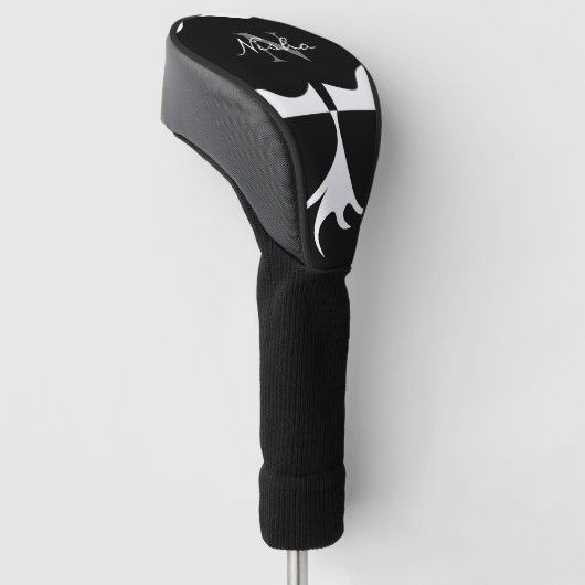 Naam zwart-wit boommonogram golfheadcover (Schuin)