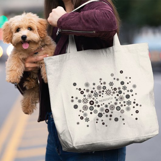  naam Zwart-wit Floral Patroon Grote Tote Bag