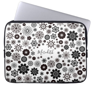  naam Zwart-wit Floral Patroon Laptop Sleeve