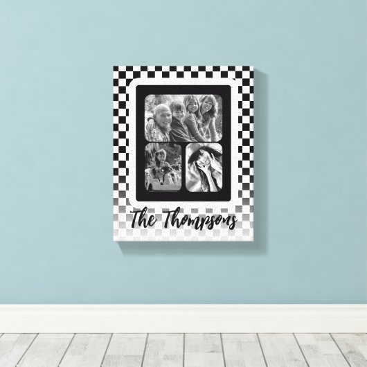 Naam zwart-wit fotocollage canvas afdruk (Insitu (Houten vloer))