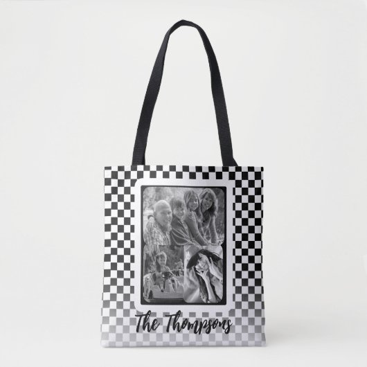 Naam zwart-wit fotocollage tote bag (Voorkant)