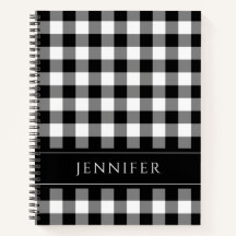 Naam Zwart & Wit Gingham Geruit Patroon Notitieboe