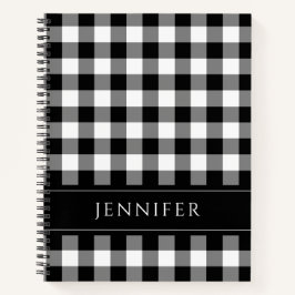 Naam Zwart & Wit Gingham Geruit Patroon Notitieboe Notitieboek