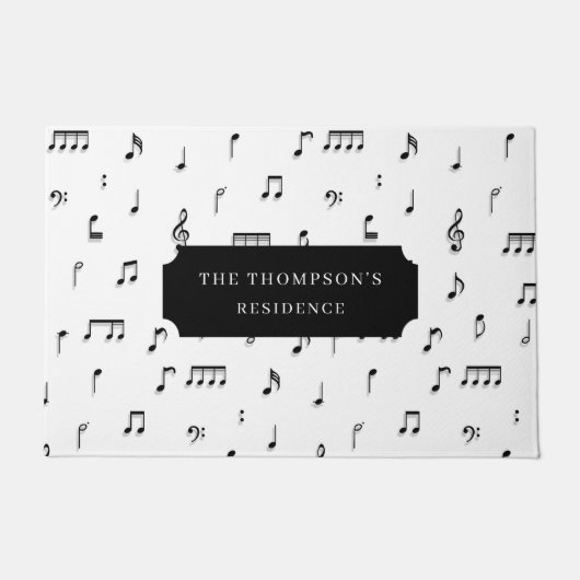 Naam zwart-wit musical Notes Symbol Patroon Deurmat (Voorkant)
