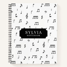 Naam zwart-wit musical Notes Symbol Patroon Notitieboek