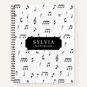 Naam zwart-wit musical Notes Symbol Patroon Notitieboek