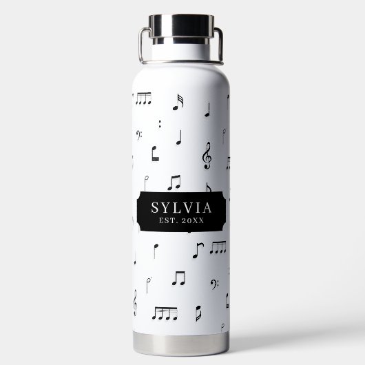Naam zwart-wit musical Notes Symbol Patroon Waterfles (Achterkant)