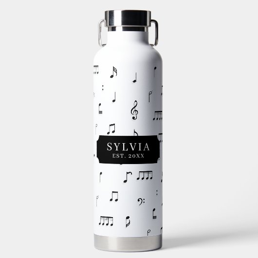 Naam zwart-wit musical Notes Symbol Patroon Waterfles (Voorkant)