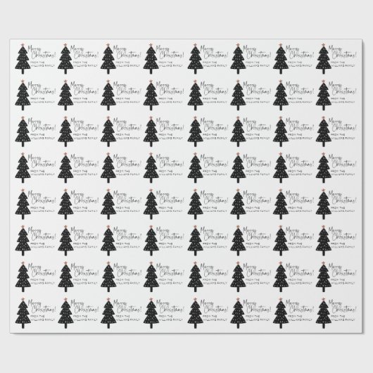 Naam zwarte en witte kerstboom cadeaupapier (Vlak)