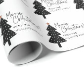 Naam zwarte en witte kerstboom cadeaupapier (Rol Hoek)
