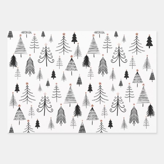 Naam zwarte en witte kerstboom inpakpapier vel (Voorkant 3)