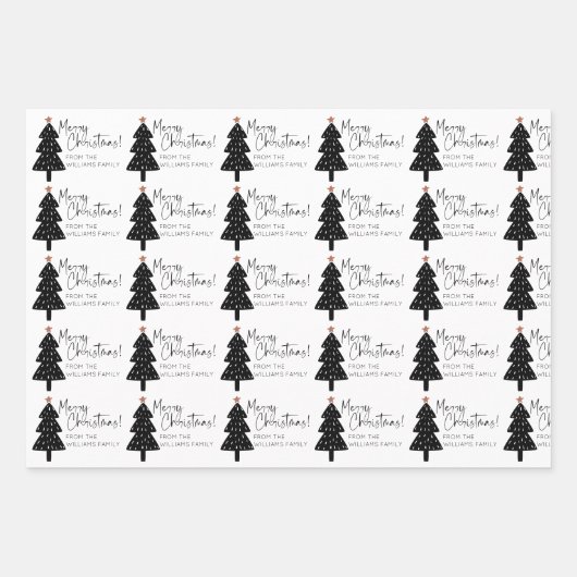 Naam zwarte en witte kerstboom inpakpapier vel (Voorkant 2)