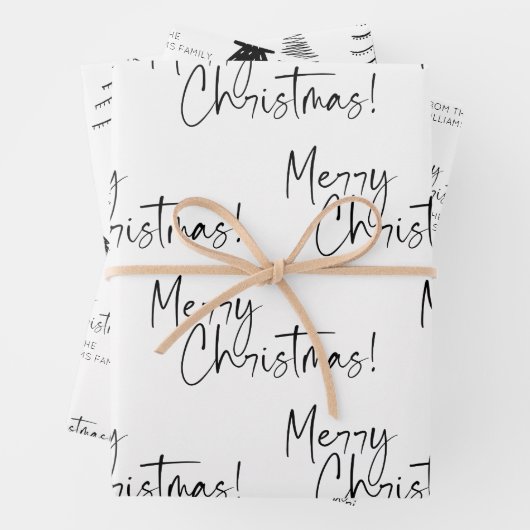 Naam zwarte en witte kerstboom inpakpapier vel (In situ)