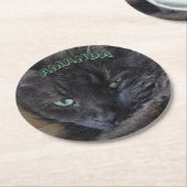 Naam zwarte kat ronde kartonnen onderzetter (Gebogen)