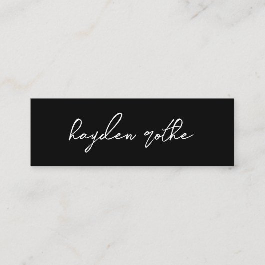 Naam zwarte miniatuur handtekenlettertype mini visitekaartje (Voorkant)