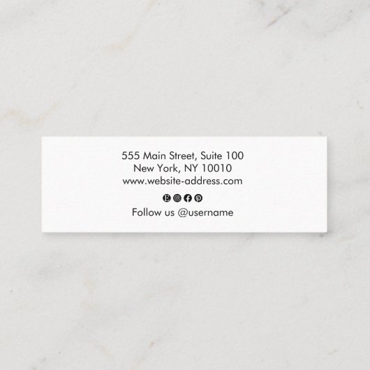 Naam zwarte miniatuur handtekenlettertype mini visitekaartje (Achterkant)