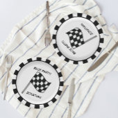 Naam zwarte witte gecontroleerde vlag papieren bordje