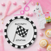 Naam zwarte witte gecontroleerde vlag papieren bordje (Feest)