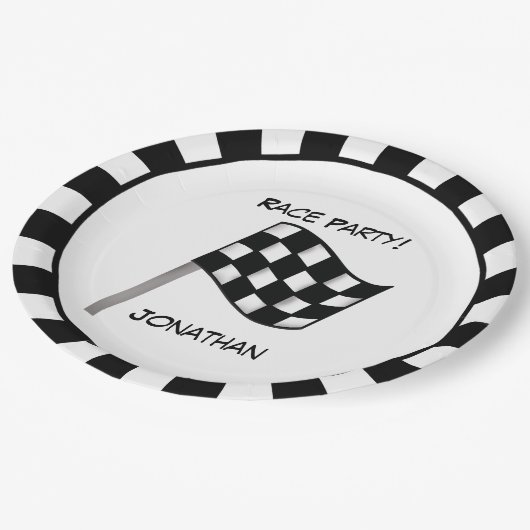 Naam zwarte witte gecontroleerde vlag papieren bordje (Gekanteld)