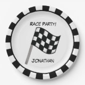 Naam zwarte witte gecontroleerde vlag papieren bordje (Voorkant)