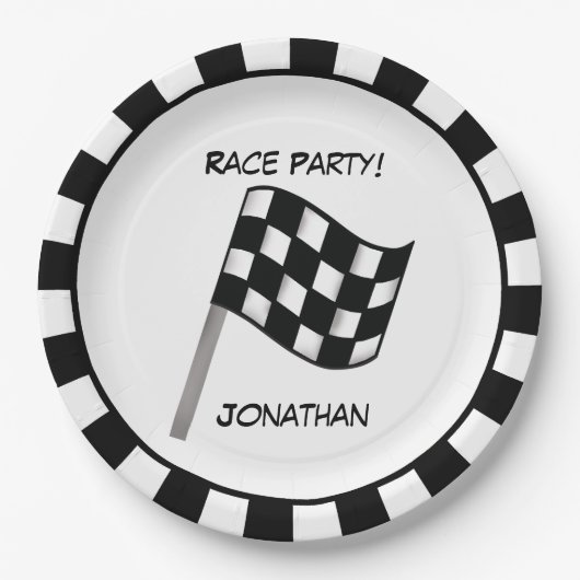 Naam zwarte witte gecontroleerde vlag papieren bordje (Voorkant)