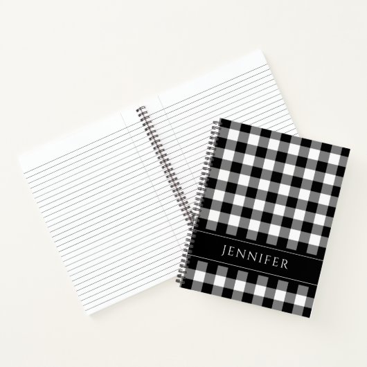 Naam zwarte & witte Gingham Gingham Gecontroleerde Notitieboek (Binnen)