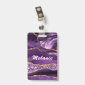 Naambadge Agate Paars Violet Goud Glitter Badge (Achterkant met clip)