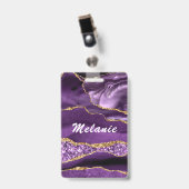 Naambadge Agate Paars Violet Goud Glitter Badge (Voorzijde met clip)
