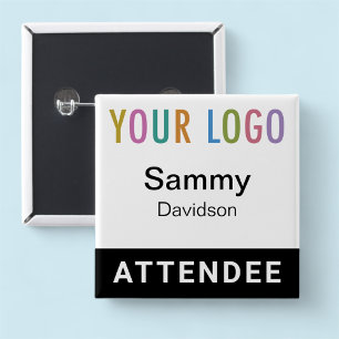 Naambadge met logo Zwarte spelden Square Vierkante Button 5,1 Cm