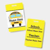 Naambadge voor kinderen terug naar schoolbus badge (Voor- en achterkant)
