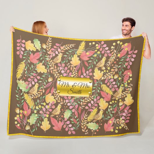 Naambord Herfst Aquarel Gepersonaliseerd Fleece Deken (In situ)