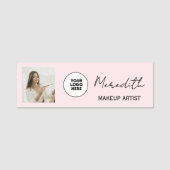 Naambordje Blush Roze Script Logo Foto Make-up Naamplaatje (Voorkant)