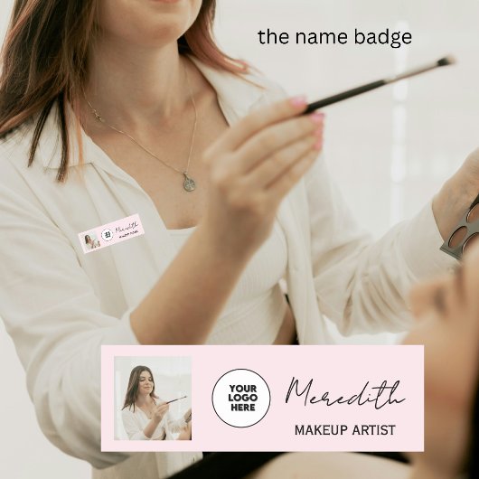 Naambordje Blush Roze Script Logo Foto Make-up Naamplaatje