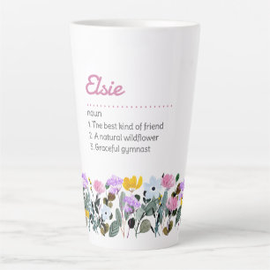 Naamdefinitie met eenvoudige wilde bloemenrand latte mok