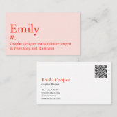 Naamdefinitie | Moderne aangepaste QR-code Roze Ro Visitekaartje (Voorkant / Achterkant)