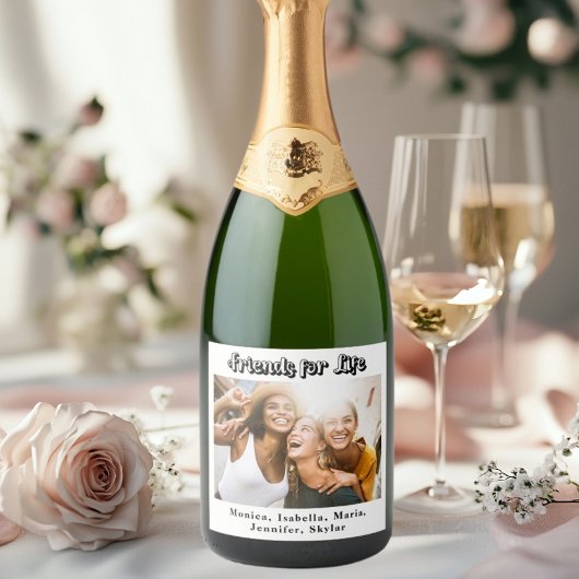 Naamfoto's van beste vrienden modern eenvoudig fee sparkling wijnetiket
