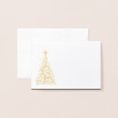 NaamKaart met goudbevuilde kerstboom en sterren Folie Kaarten (Voorkant met envelop)
