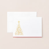 NaamKaart met goudbevuilde kerstboom en sterren Folie Kaarten (Voorkant met envelop)