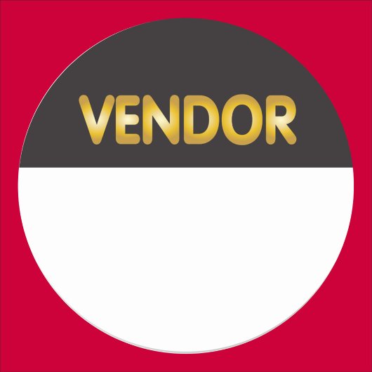 Naamlabel van leverancier voor vakbeurs of eveneme ronde sticker