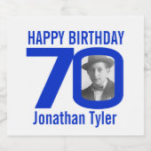 Naamlabel voor 70e verjaardag met blauwe aangepast bier etiket (Enkel label)