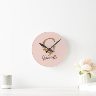Naamletter G Goud Folie Blush Roze Rozen Ronde Klok
