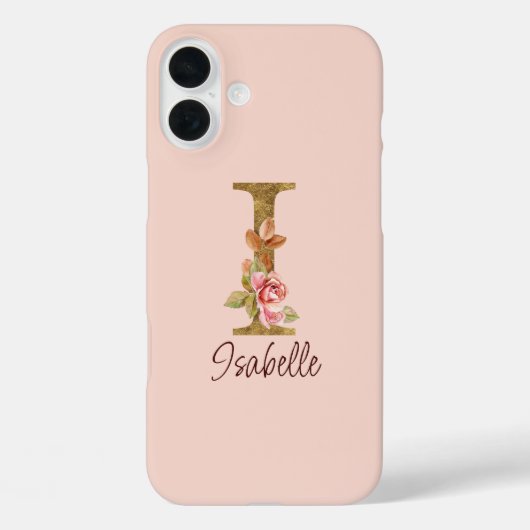 Naamletter I Goud Folie Roze Rozen Case-Mate iPhone Case (Achterkant)