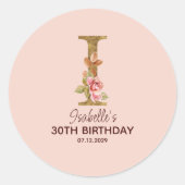 Naamletter I Goud Roze Rozen Ronde Sticker (Voorkant)